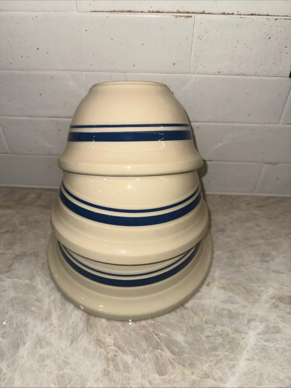 Friendship Pottery Roseville Ohio Blue Line 3 Nesting Mixing Bowls